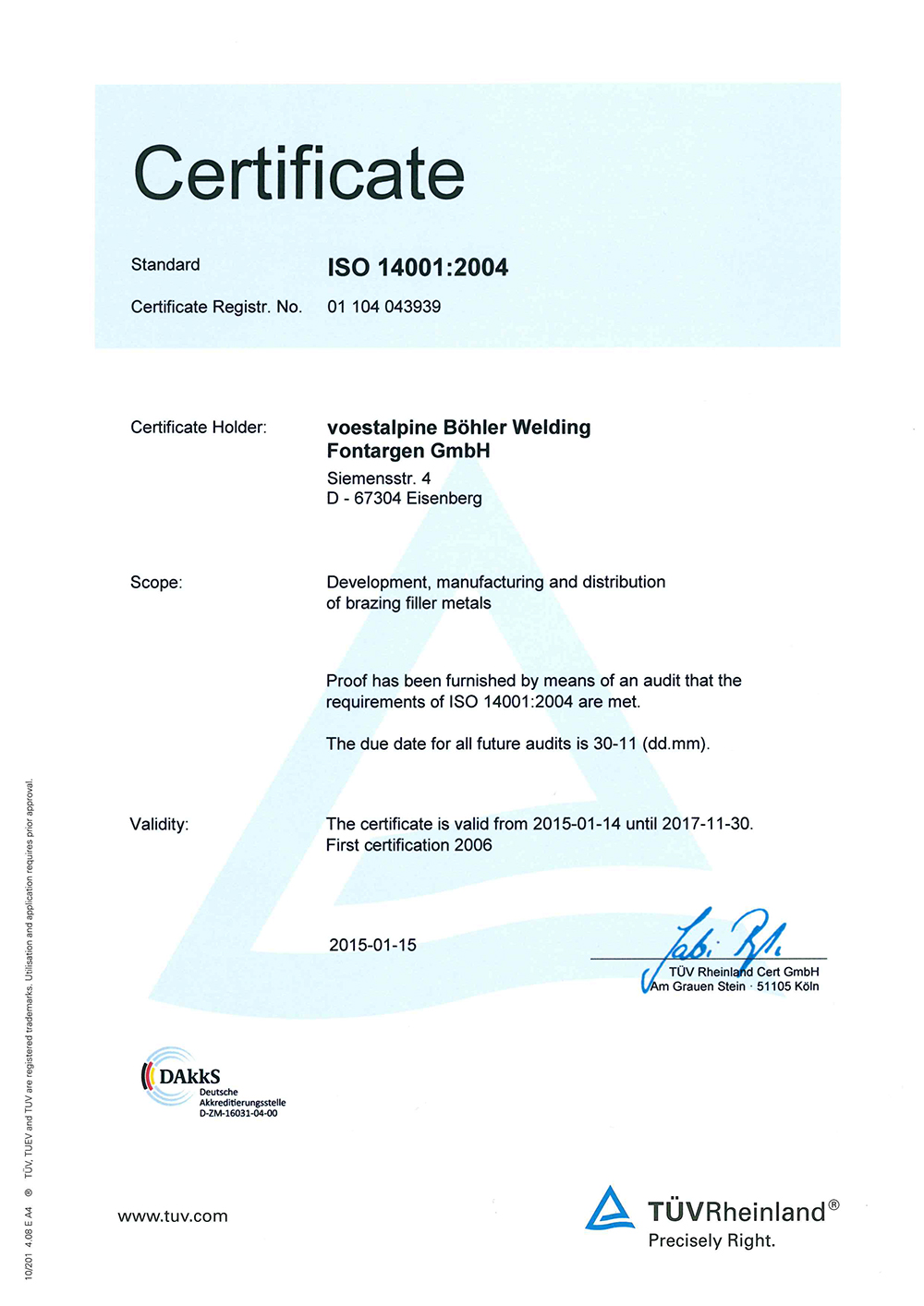 Fontargen GMBH - ISO 14001 2004 English